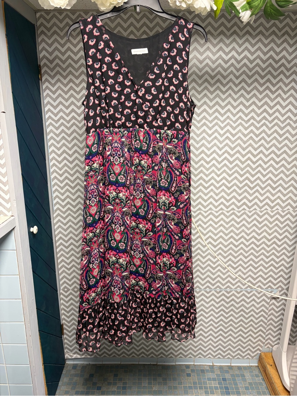 Charter Club BOHO Sleeveless Pink & Black Paisley Mix Dress
